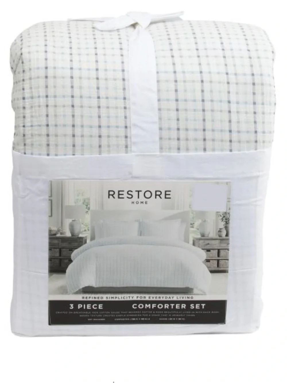 Restore Hone 3-Piece Comforter Set in White and Light Blue Plaid